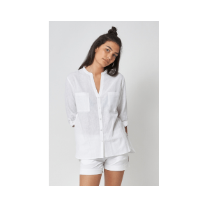 Camisa de lino de mujer cuello en V media manga