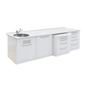 Mueble para clínica dental Zilfor con 4 módulos con lavabo a la izquierda
